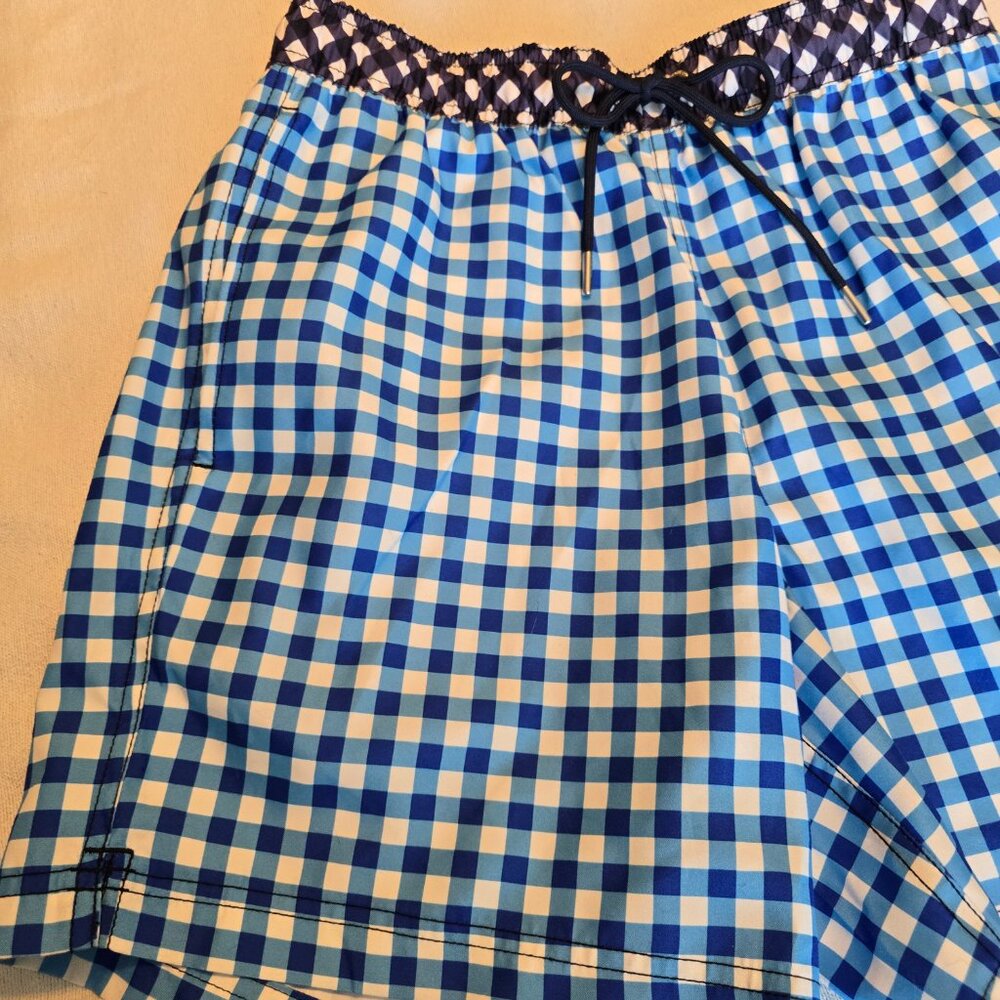 Draper James x Lands' End Gingham Swim Shorts Blue White Size S EUC - Picture 2 of 14